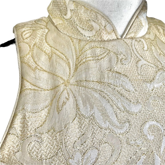 Vintage (80’s with Tags) Jessica McClintock Cream Gold Brocade Sheath Gown Sz 4 - Picture 3 of 13
